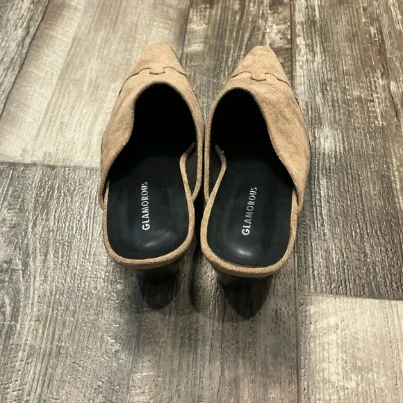 Glamorous Taupe Pointed Mule Heels Size 8 - Picture 13 of 16